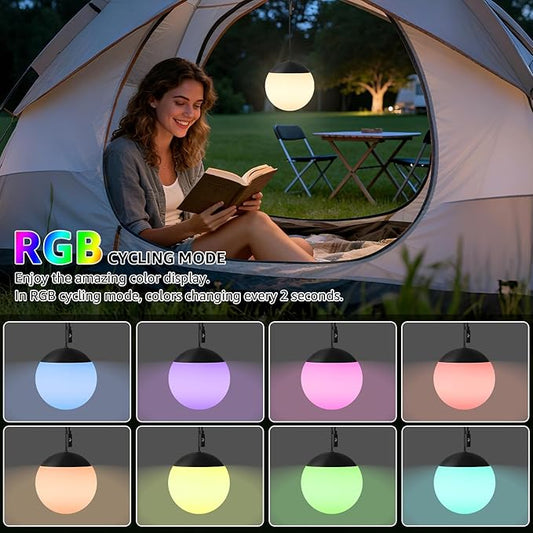 FUYO Rechargeable LED Camping Lantern, 2-Pack Garden Decor Lights Waterproof Outdoor Lanterns w/ Remote & 8 Colors, Hanging Ball Lights for Backyard Fence Pathway Porch Christmas Decorative