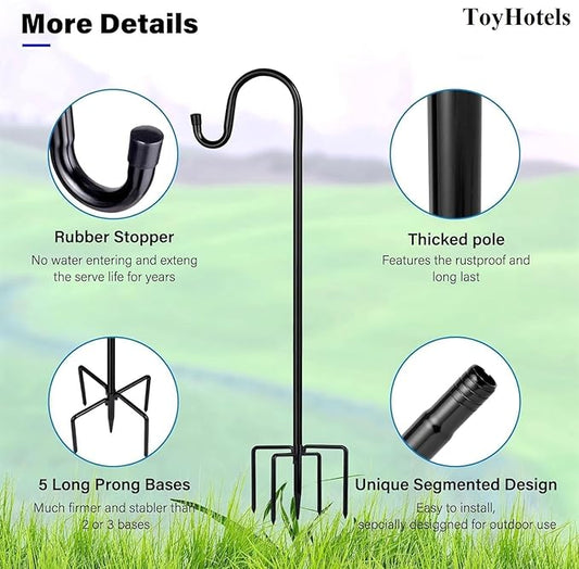 Shepherd Hooks for Outdoor, 2 Pack 62 Inch Bird Feeder Pole with 5 Prongs Base for Hanging Lantern, Hummingbird Feeder, Lightweight Plant, Shepherds Hook for Bird Feeders for Outside