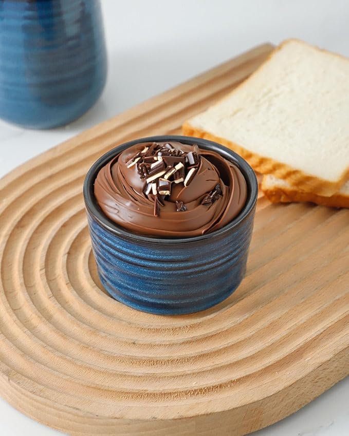 Hasense Ramekins 8 oz Oven Safe for Creme Brulee, Ceramic Souffle Dish Oven Safe Set of 6,Porcelain Dipping Sauce Bowls for Pudding, Creme Brulee, Souffle, Serving Dip, Custard, Ice Cream(Blue)