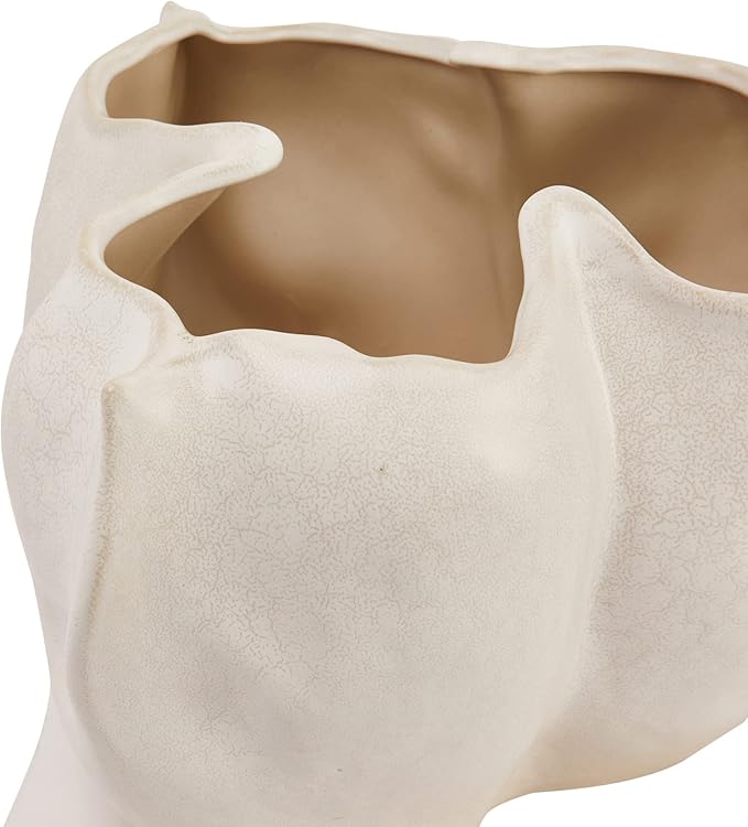 Bloomingville Decorative Organically Shaped Stoneware Planter, Matte Cream