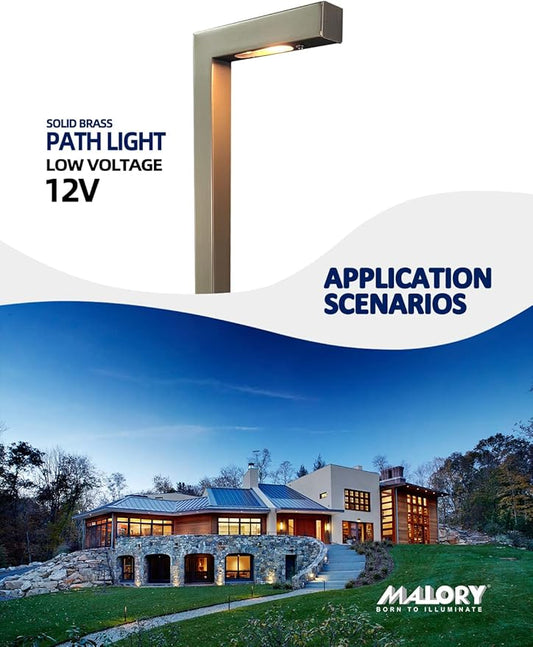 MALORY Low Voltage Landscape Path Lights 4 Pack with G4 Bulb,(21.87" H) 12V Brass LED Pathway Lights,Waterproof Landscape Lights Outdoor for Garden,Walkway,Driveway,Patio or Yard(P02)