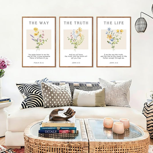 CHDITB Bible Verse Floral Framed Canvas Wall Art Set, Scripture Wall Decor, Christian Watercolor Botanical Painting, Inspirational Faith Art Prints for Living Room, Bedroom, Office 24"x36"x3