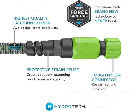 HydroTech 50 ft Expandable Garden Hose - Burst Proof & Lightweight, Flexible Water Hose with Durable Reinforced Latex Core & Solid Brass Fittings for Lawn, Garden, Car Washing