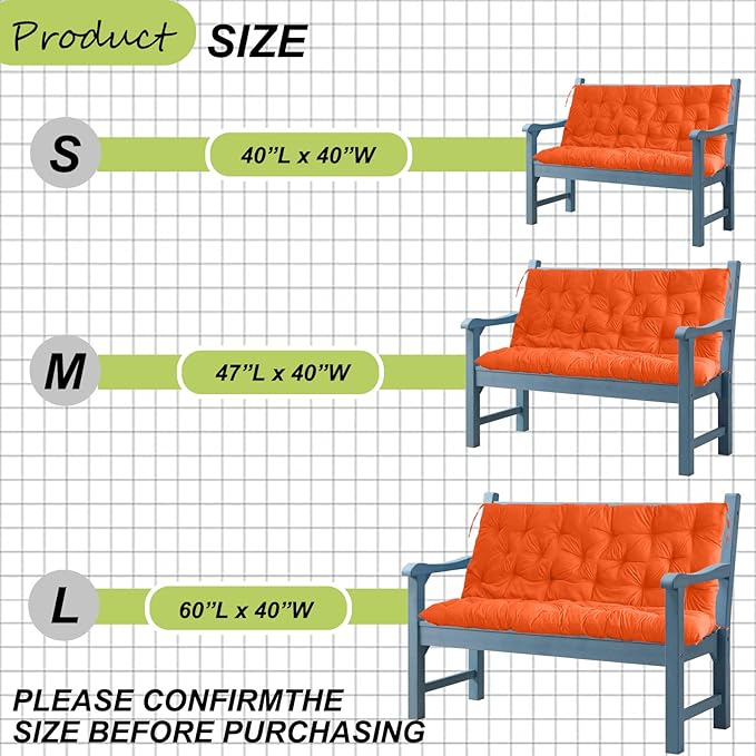 Replacement Cushions for Swing, Waterproof Porch Swing Cushion, 2-3 Seat Replacement Swing Seat Cushion with Backrest and Ties for Patio Backyard Porch Garden(Orange 40 * 60 in)