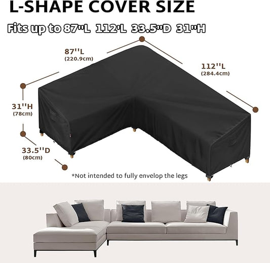 iBirdie Outdoor Patio Furniture Cover fit 87" x 112", 85" x 110", 84" x 108" L-Shaped Sectional Sofa, Waterproof Weatherproof Heavy Duty 600D Garden Cover for Outside L Shape Couch