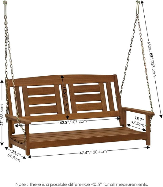 Furinno Tioman Hardwood Patio / Garden / Outdoor 4ft Porch Swing, 2 Seater with Hanging Chains, Natural