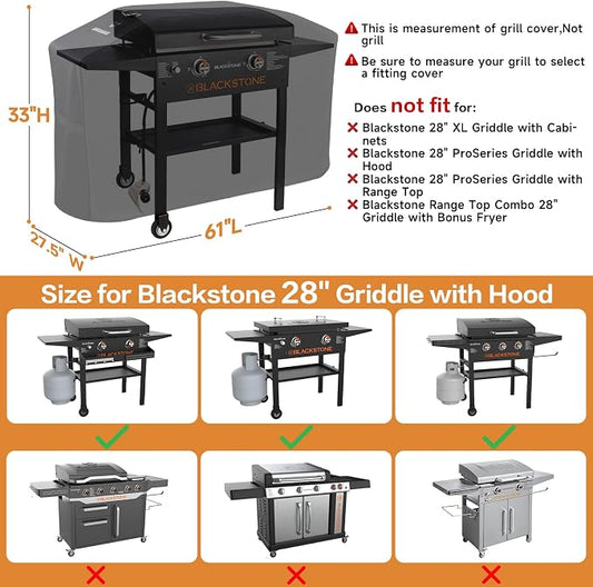 PasWith Griddle Cover for Blackstone 28 inch Griddle with Hood,Upgraded Rip-Proof & Waterproof Windproof 900D 5483 Grill Cover for Blackstone 2 Burner Griddle with Strap and Air Vent