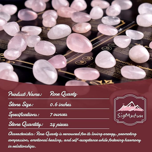 Polished Stone Set Rose Quartz Crystals, Handpicked Tumbled Gemstones Rocks, Pebbles for Reiki, Chakra, Healing, Home Decor 0.6" Inches 7 Ounces