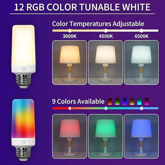 4PK Rechargeable Light Bulbs with Remote,Emergency Battery Operated Light Bulbs with Dual Recharging Ways, Tuned White and12 RGB Colors Optional,Timer,Ideal for Lamp,Power Outages,Camping,Hurricane