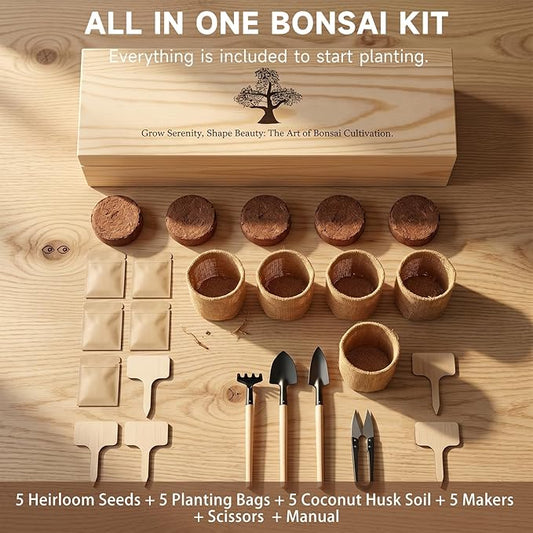 5X Bonsai Starter Kit, Bonzai Seed Kits, Durable Planting Bags, Complete Indoor Starter Kit for Growing Bonsai Plants, Gardening Gifts for Women & Men