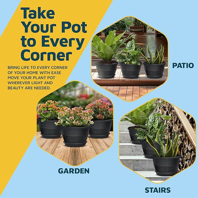 10-Inch Whiskey Barrel Planters Outdoor Pack of 20 - Durable Plastic Plant Pots for Indoor & Outdoor Use with Drainage & Saucer, Lightweight Rustic Barrel Planters for Flowers, Herbs & Small Plants