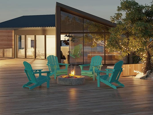 MUCHENGHY Folding Adirondack Chairs 6 Pack, Patio Chairs, Outdoor Chairs, Adirondack Chair Plastic, Fire Pit Chairs, Weather Resistant with Cup Holder for Deck, Backyard, Garden(Lake Blue)