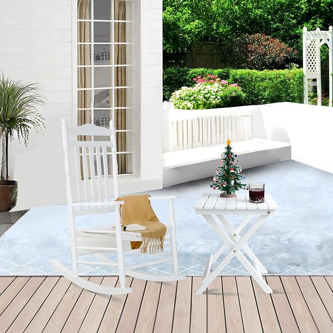 Outdoor Wooden Side Table, Folding Patio End Table, Small Square Furniture Table for Adirondack Chair, Balcony, Porch, Acacia Wood, No Assembly, White