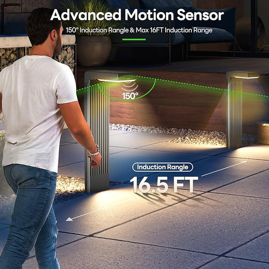 Solar Pathway Lights Outdoor 6Pack, 2 Color in 1 Motion Sensor Walkway Lights 400LM with Warm/Cool White, 12H Lasting, IP65 Waterproof Solar Landscape Lighting for Garden, Yard