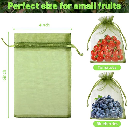 50Pcs Fruit Protection Bags, Garden Plant Fruit Netting Cover Bags, Drawstring Mesh Fruit Protectors Barrier for Apples, Tomatoes, Fruit Trees, Veggies Garden(6x9 Inch)