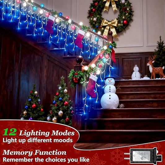 670 LED Christmas Lights Outdoor, 66ft Blue & White String Lights Indoor with 148 Drops 12 Modes, Dimmable Curtain Window Lights, Waterproof Twinkle Fairy Lights with Timer for Christmas Decorations