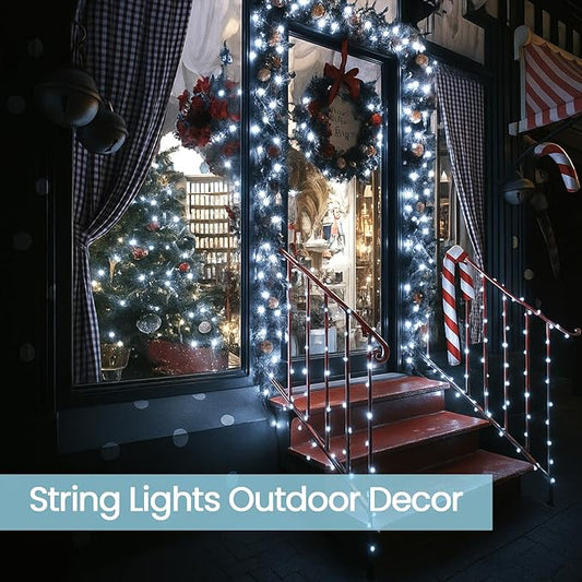 4 Pack 180FT Solar Christmas Lights Outdoor Waterproof, Super Bright 320 LED Solar String Lights with 8 Lighting Modes, Green Wire Solar Twinkle Fairy Lights for Outside Tree Xmas Party(Cool White)