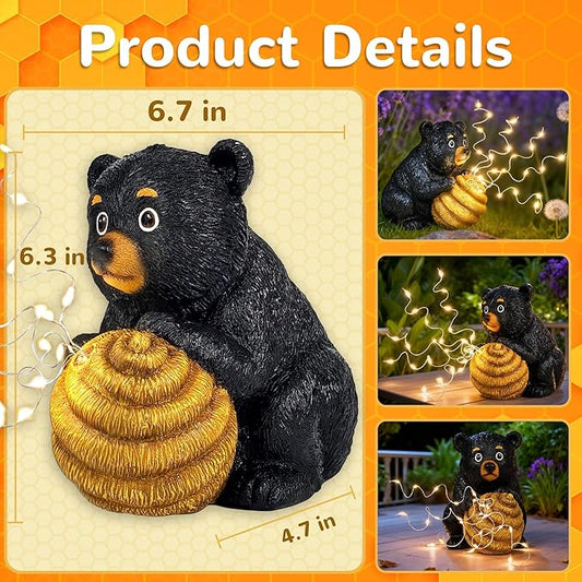 Cute Bear Solar Garden Decor Statue with LED Light - Adorable Outdoor Decoration for Yard, Lawn, Patio - Great Birthday Housewarming Unique Gift for Women, Mom, Grandma