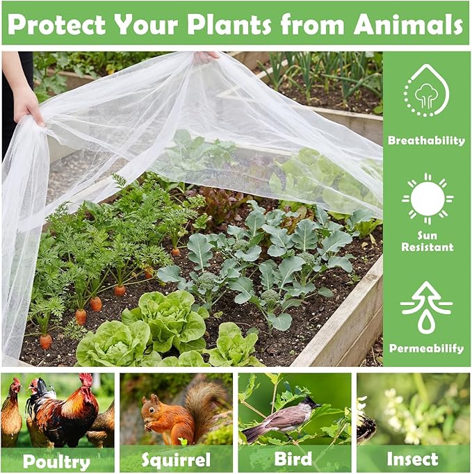 Garden Insect Netting for Raised Beds Extra Large Fruits Tree Netting Pest Barrier White Ultra Fine Mesh Row Bed Covers Net for Vegetable Fruit Protection from Insect Bird Animals(12 x 33 ft)