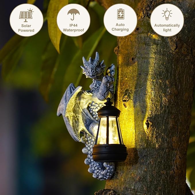 Dragon Tree Hugger Garden Decor - 9.3 Inch Garden Statues Lawn Ornaments for Outside Balcony Yard Whimsical Art Outdoor,Medieval Fantasy Halloween Decor