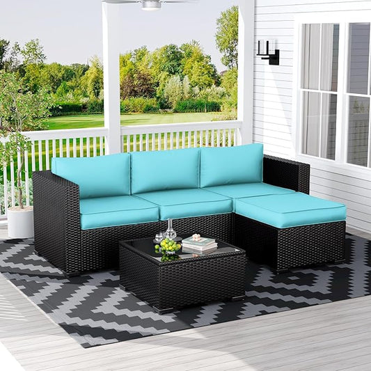 Amopatio Outdoor Replacement Cushions for Patio Furniture Set, 4" Thick High-Density Foam Seat & Back Cushions, Water-Resistant Non-Slip Machine-Washable Patio Covers (Teal)