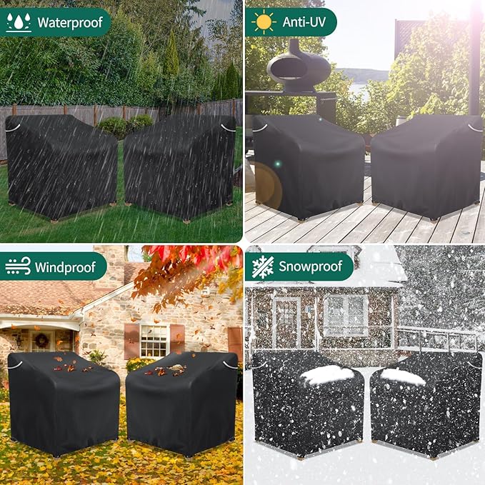 AKEfit Patio Chair Covers for Outdoor Furniture Waterproof 2 Pack,Heavy Duty Outdoor Chair Covers Waterproof for Lawn Lounge Seat, Wicker, Adirondack&Rocking Chairs,Black-35Wx38Dx31H inches