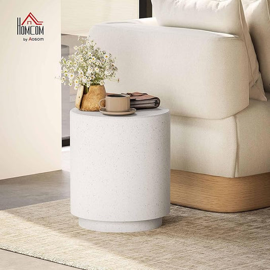 HOMCOM Round Side Table, Lightweight Accent Table with Concrete Finish, End Table with 4 Adjustable Feet for Indoor, Outdoor, Light Yellow