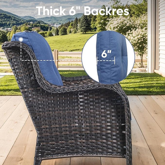 7-Piece Outdoor Patio Cushion Set - Fade & Water Resistant with Removable Olefin Cover, 22x24x4 Inch Memory Foam Cushions for Wicker Sectional Sof - Blue/Buckle