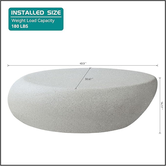 kevinplus 43.31 Modern Oval Coffee Table for Living Room, Contemporary Rustic Style Curved Coffee Table, Fiberglass Material & Grainy Stone Paint, No Assembly, Beige