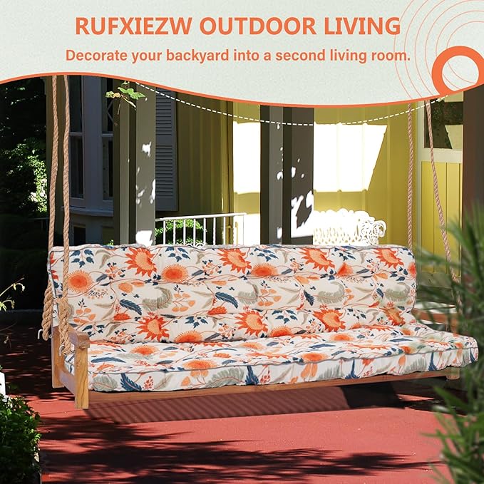 2/3 Seater Swing Replacement Cushion, Waterproof Porch Swing Cushions with Backrest, Thickened Bench Cushions for Outdoor Furniture, for Outdoor Patio Swing (Spring Warmth, 63 * 40in)