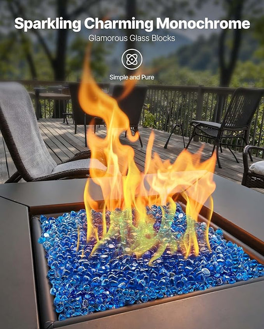 VEVOR Fire Glass, 10LBS / 4.5KG High-Temperature Resistant Fireplace Rocks, 1 Inch / 25.4 mm Reflective Firepit Glass Diamond Beads, High Luster Stone Landscaping for Fire Pit Table, Caribbean Blue
