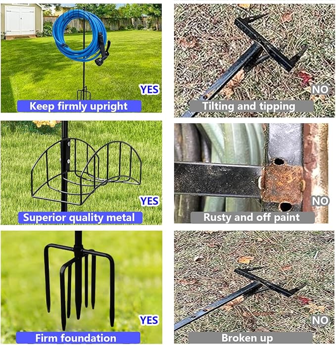 2-Pack Heavy Duty 7-Prong Garden Hose Holder with Dual Hooks | Freestanding Heavy Duty Garden Hose Stand,150FT Capacity Outdoor Yard Organizer for Bird Feeder and Plant Hanging