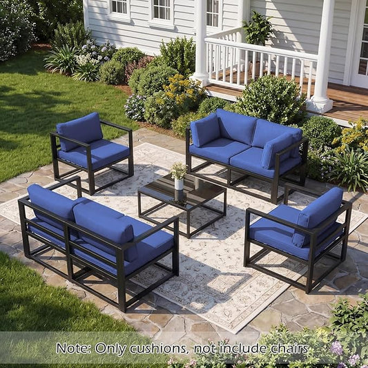 HOMREST 14-Piece Outdoor Patio Cushions, 25x25 Deep Seat Replacement, Water Resistant & Non-Slip for 6-Seat Wicker Sectional Sofa,Navy Blue