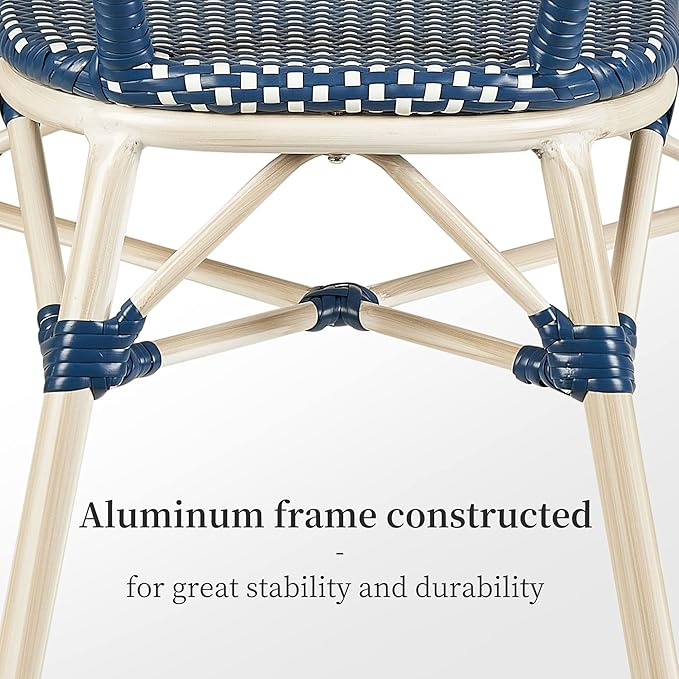 PURPLE LEAF Dining Chair Set of 2 Outdoor French Bistro Chairs Hand-Woven Aluminum Wicker Rattan Armchair for Garden Kitchen Backyard Porch White Print Finish Patio Chairs Deep Blue