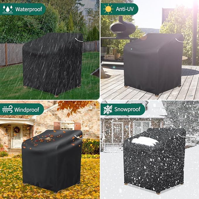 AKEfit Patio Chair Covers for Outdoor Furniture Waterproof 1 Pack,Heavy Duty Outdoor Chair Covers Waterproof for Lawn Lounge Seat, Wicker, Adirondack&Rocking Chairs,Black-25.5Wx25.5Dx47H inches