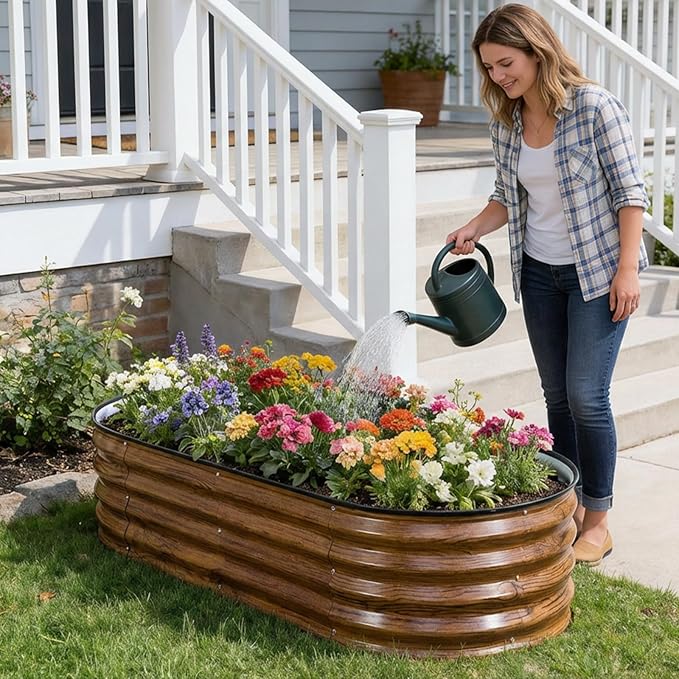 STBoo Galvanized Raised Garden Bed Outdoor, 2Pcs 4x2x1ft Oval Planter Box with Rubber Strip,Metal Raised Bed Kit for Vegetables Flowers Herbs, Grain