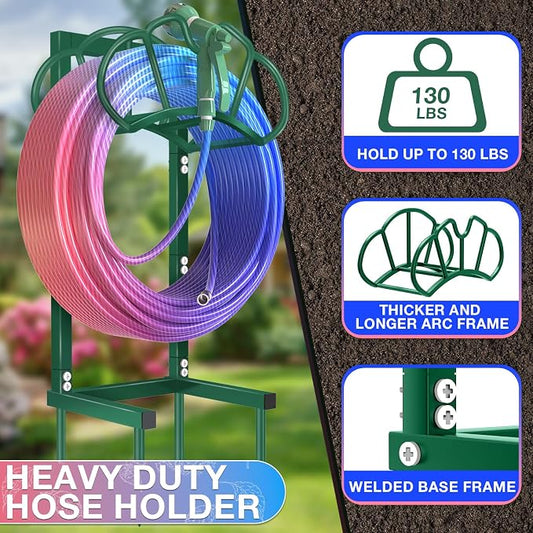 Qatsrin New Garden Hose Holder, Super Stable Water Hose Holders Stand Holds 160-Feet Hose, Rustproof Freestanding Hose Storage Hanger Rack for Outside Yard Lawn Farm, Green