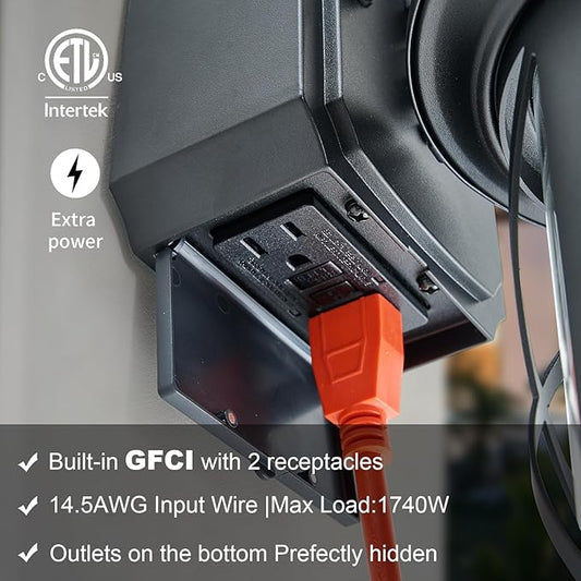 Dusk to Dawn Photocell Sensor Outdoor Porch Light with GFCI Outlet, Anti-Rust Waterproof Industrial Outdoor Lantern, Black Exterior Work Lights Rustic Wall Light