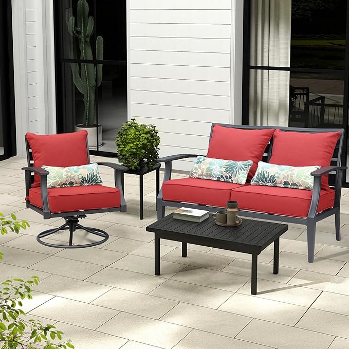 Aoodor Outdoor Chair Cushion, 23 x 26 Inch Water-Resistant, Fade-Resistant Olefin Fabric Patio Seat Cushions with Removable Cover and Adjustable Straps for Outdoor Furniture, Set of 2, Red
