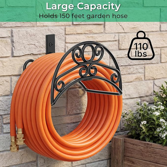 TomCare Garden Hose Holder Wall Mount Water Hose Holders Holds 150 FT Hoses Heavy Duty Metal Hose Hanger Decorative Garden Hoses Storage Organizer Reels for Outside Yard