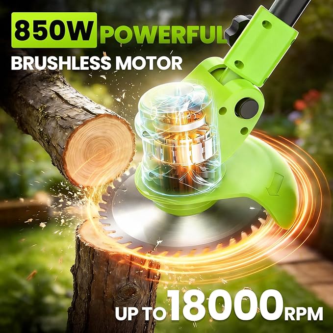 Weed Wacker Cordless with Wheel, 4 in 1 Electric Weed Eater Battery Powered Brush Cutter String Trimmer Edger, 4000mAh Stringless Weed Trimmer Lightweight Grass Trimmer Mower, 2 Battery and Charegr
