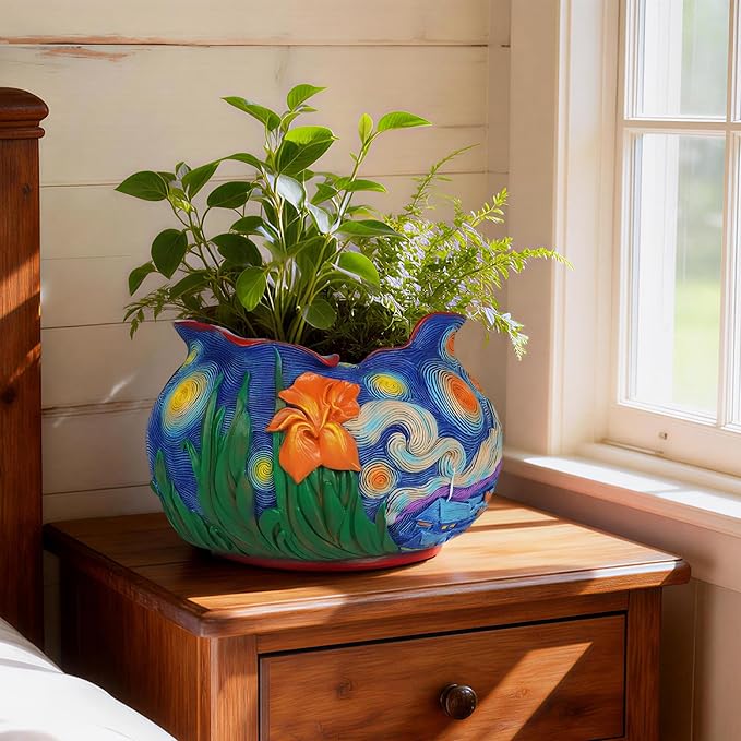 Flower Starry Sky Plant Pots-Cute Unique Flower Pots with Drainage Hole, Resin Planters for Indoor Outdoor Succulent Planter, Plant Gifts for Mother's Day, Birthday, Christmas