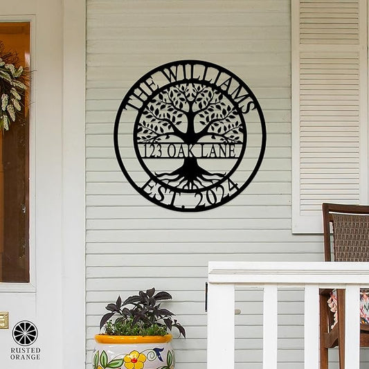 Established Family Tree Metal Sign – Custom Last Name Wall Decor for Home, Established Family Name Sign, Personalized Home Tree Wall Art (18")