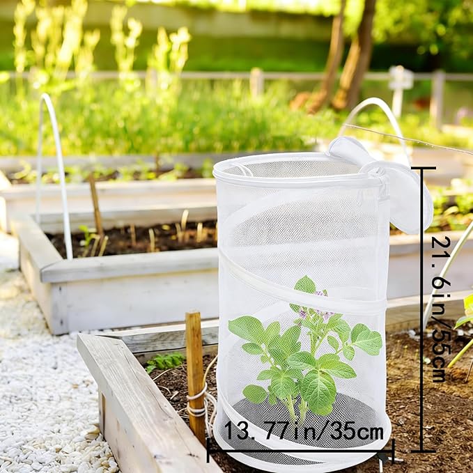 4 Pcs Pop Up Mesh Plant Protectors, 21 x 13 Foldable Garden Cover, Specifically Designed for Outdoor Vegetables, Seedlings & Flowers, Animal Barrier Cloches with Stakes (White)