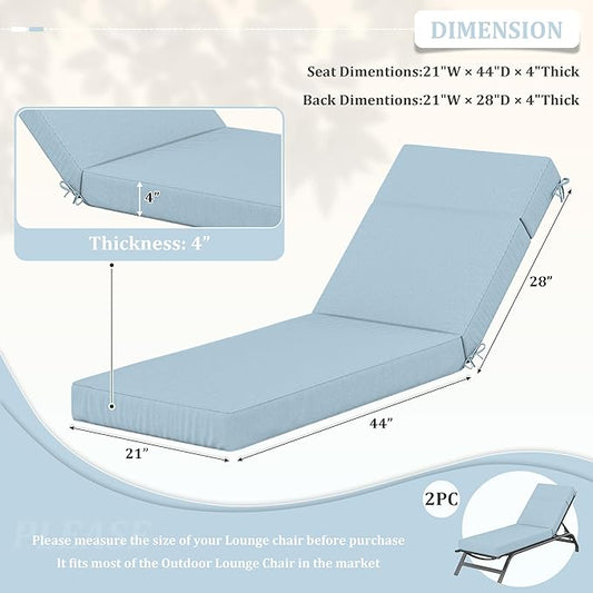 2 Pcs Chaise Lounge Cushions Outdoor, 72" L X 21" W X 4" D Lounge Chair Cushions for Outdoor Furniture, High-Density Foam Patio Chaise Cushion-Waterproof Fade-Resistant ThickPatio lounge chair cushion