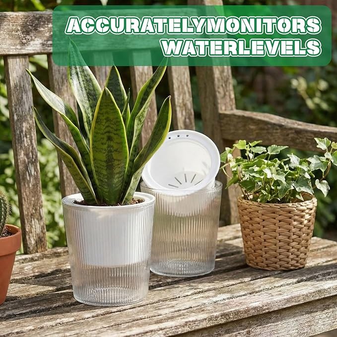 6 Pack Self Watering Pots for Indoor Plants Plastic Vertical Ribbed Semi Transparent Planters, Dual Layer Reservoir for Indoor Succulents Herbs Pothos(Clear, White,4 x 4.3 Inch)