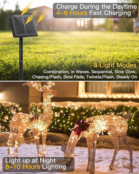 Minetom Solar Fairy Lights,33Ft 100 LED Solar String Lights Outdoor, IP65 Waterproof Patio Lights with 8 Modes for Tree Patio Christmas Party Wedding Decor (Warm White)
