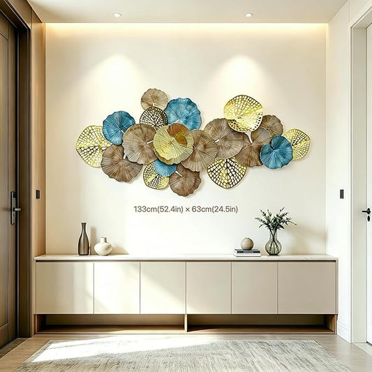 Roivikis Large Metal Wall Art Decor, 3D Abstract Lotus Leaves Wall Handcrafted Modern Decoration for Indoor Outdoor for Living Room, Bedroom, Entryway 52" x 24"