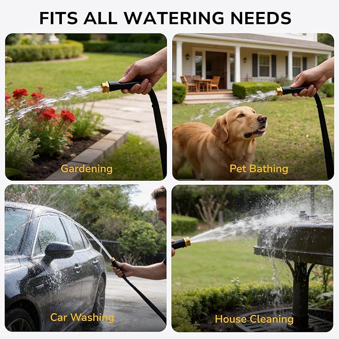 Lightweight Flat Garden Hose 50 FT, 3/4" GHT Flexible Water Hose with Spray Nozzle, Durable 800D Fabric, Kink Free Design, Portable Garden Hose for Lawn, Yard, Car Wash