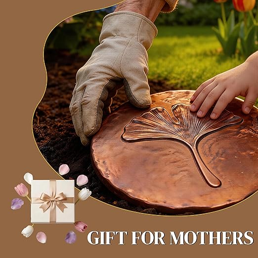 Stepping Stones Outdoor Set of 3, 10.8" Antique Ginkgo Bronze Garden Stones Outdoor Decorative Set – Grandma Mothers Day Gifts, Garden Memorial Stone for Loved Ones, Backyard Pathway Pavers, Walkway